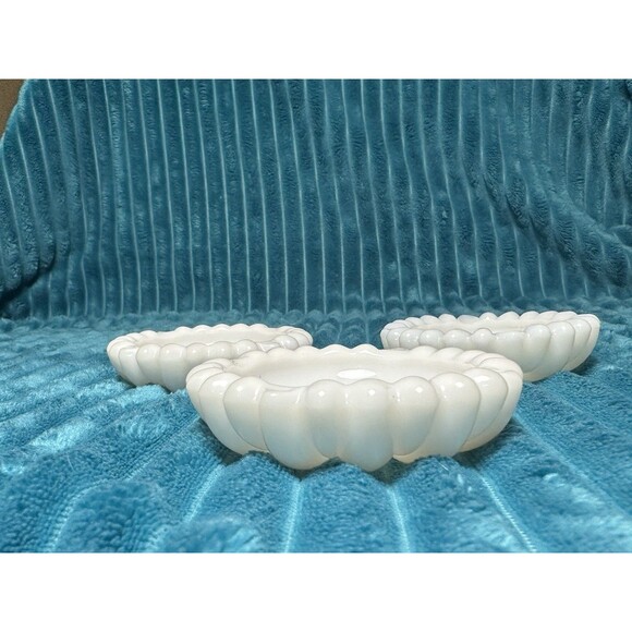 3 Milk Glass Trinket Dishes Ring Sunflower Votive Tea light Candle Holder Daisy - Picture 3 of 5